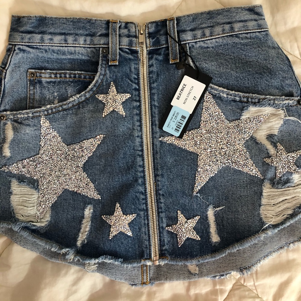 Carmar denim star studded denim skirt
